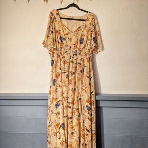 Floral Cream Maxi Dress